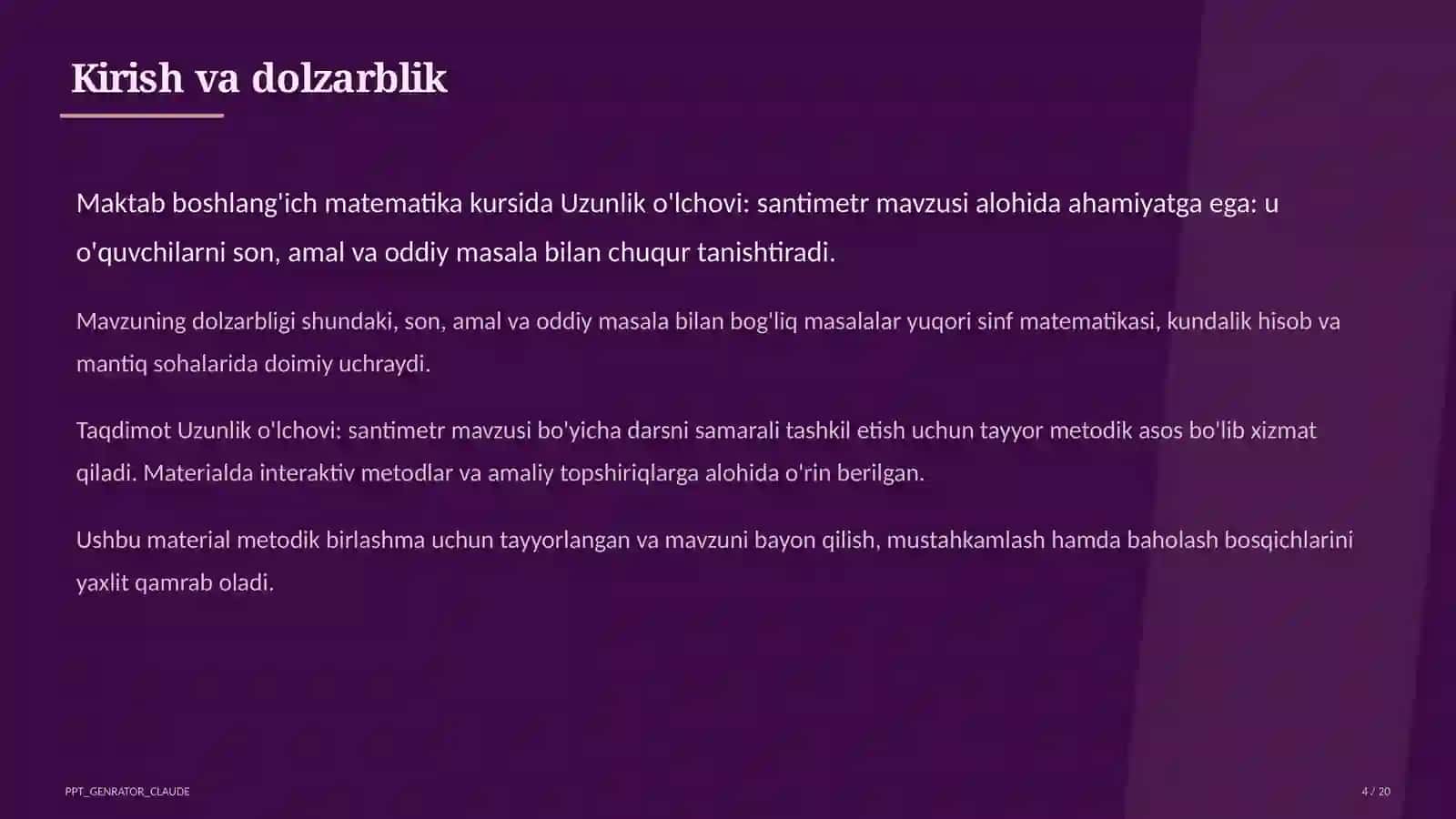 Matematika (1–4) — metodik birlashma uchun 4