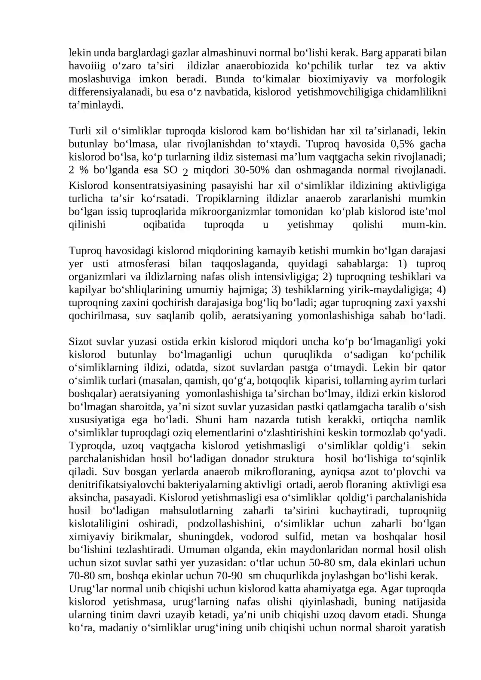 O’simliklarning hayoti uchun atmosferadagi gazlar, tuproq sharoiti va o’simliklarning o’zaro ta’siri 4