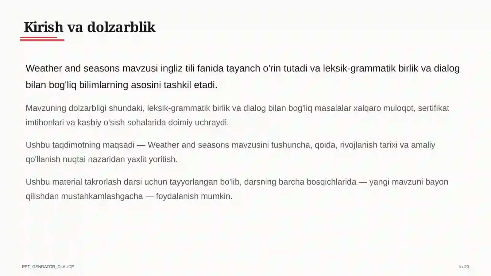 Weather and seasons (4-sinf) 4