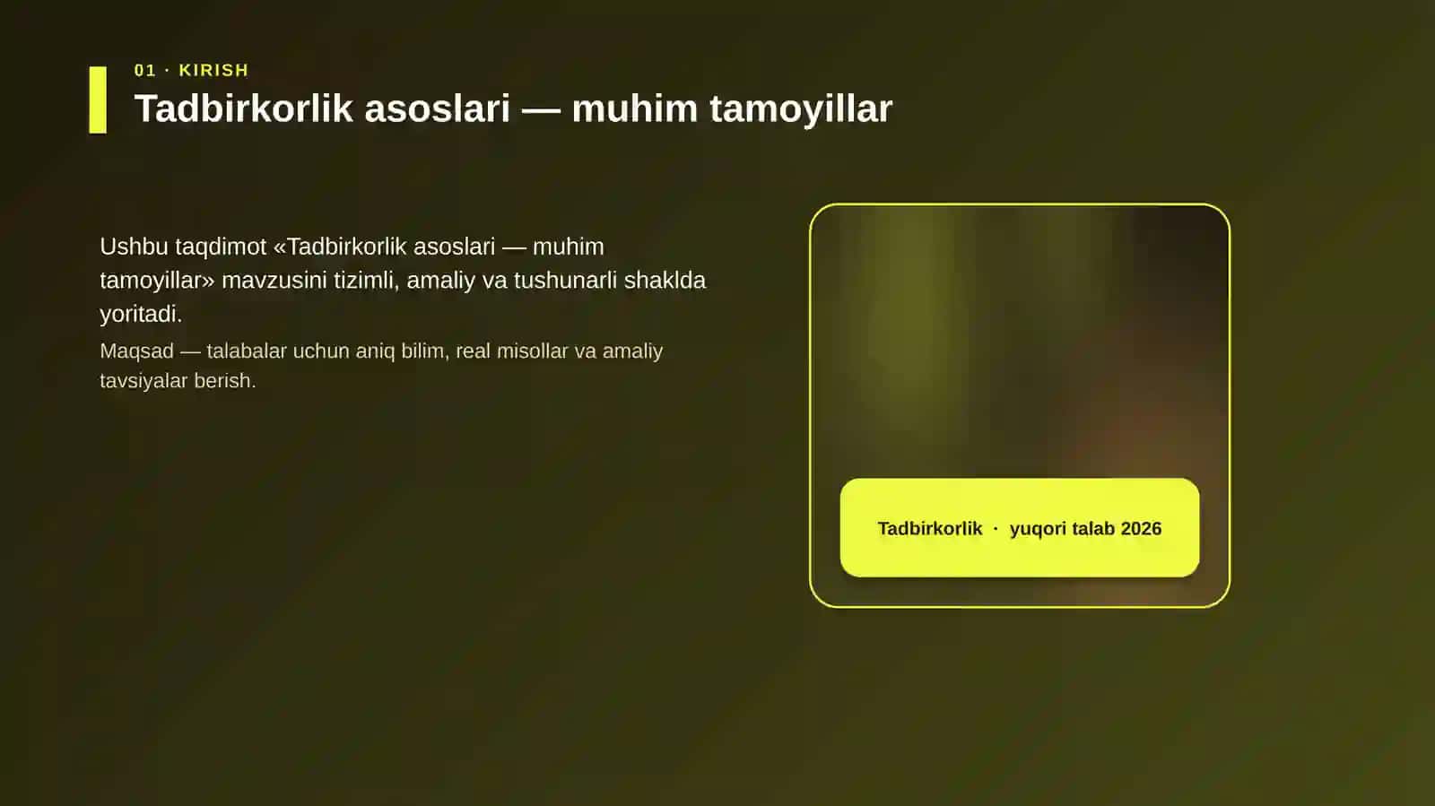 Tadbirkorlik asoslari — muhim tamoyillar 4