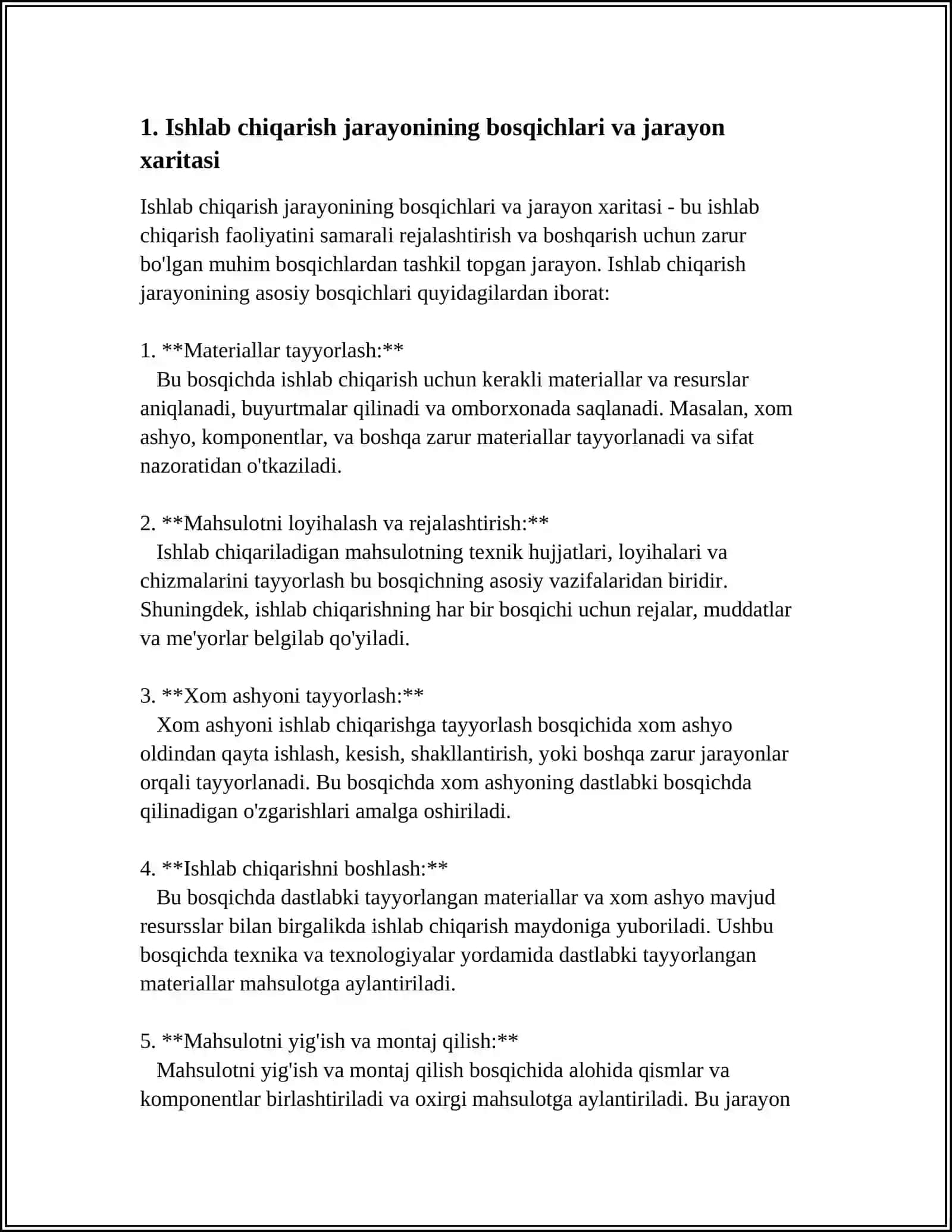 ISHLAB CHIQARISH JARAYONI, UNING NATIJALARI VA SAMARADORLIGI 4