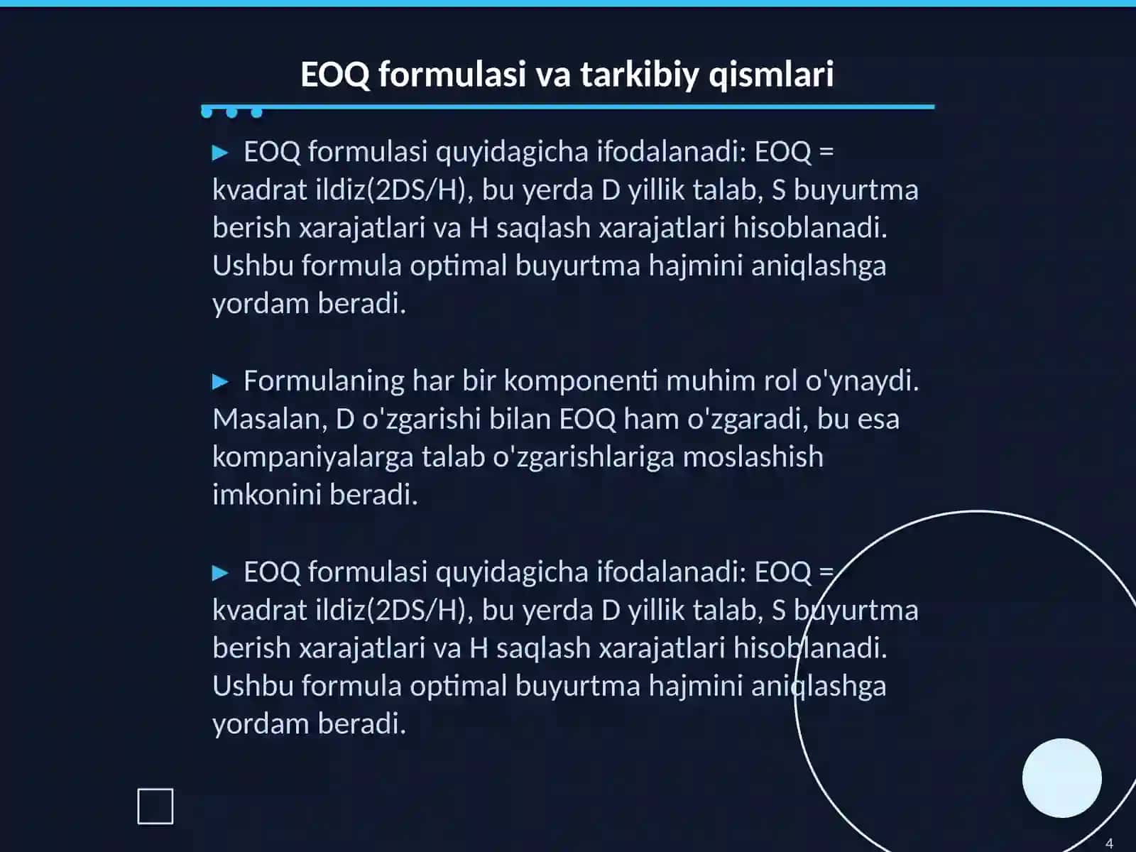 EOQ model va buyurtma hajmini aniqlash 4