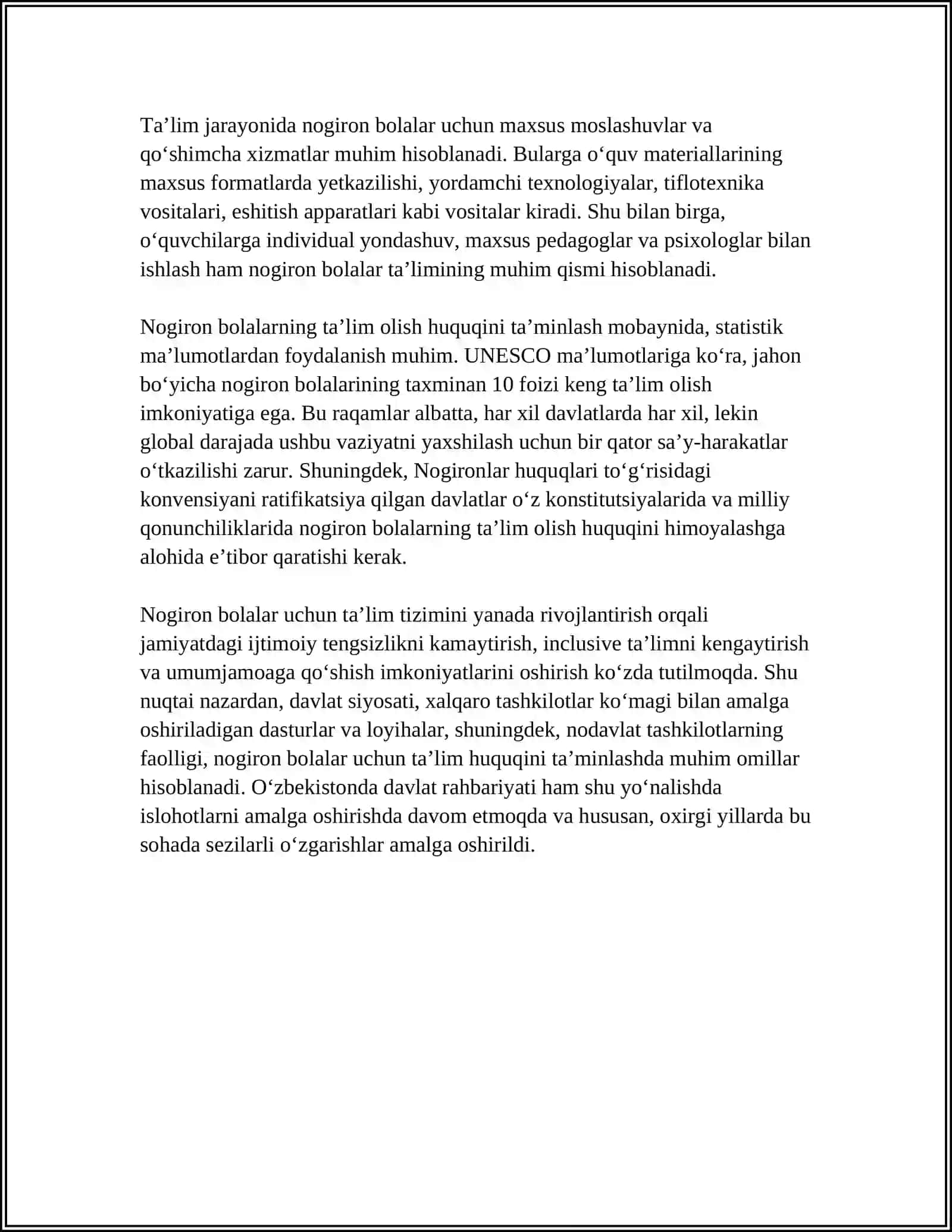 NOGIRONLIGI BOLGAN BOLALARNI UZLUKSIZ TALIMGA JALB QILISHNING HUQUQIY ASOSLARI 4