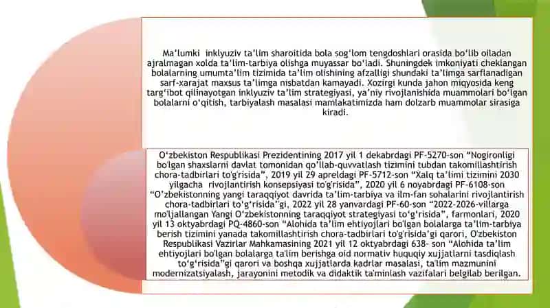 Alohida yordamga muhtoj shaxslarni inklyuziv ta’lim konsepsiyasining mohiyati va asosiy qoidalar 4