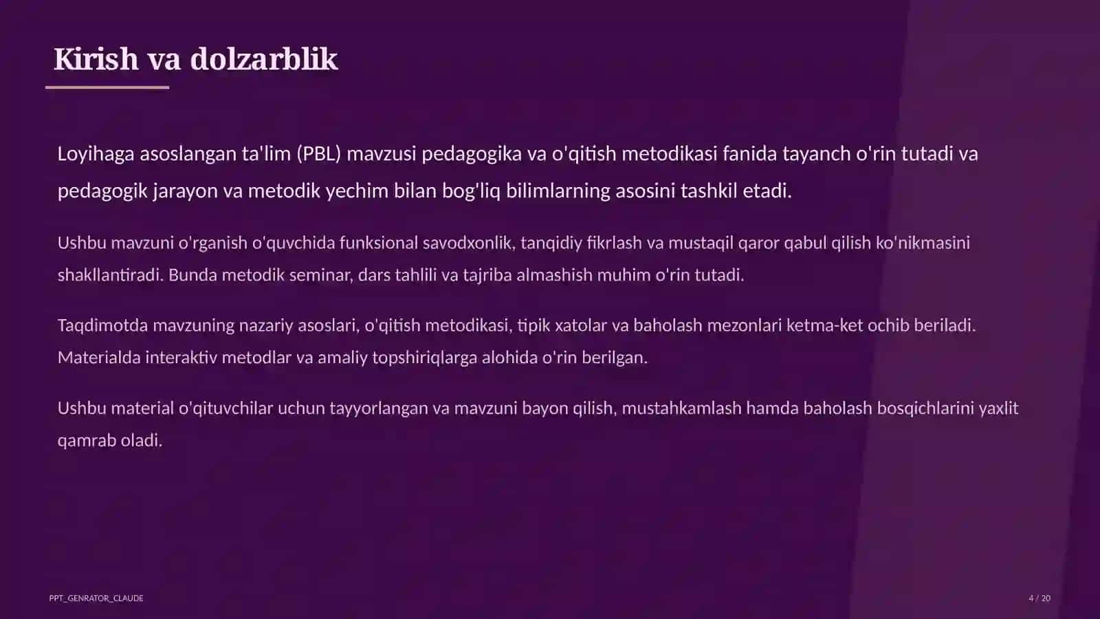Loyihaga asoslangan ta'lim (PBL) 4
