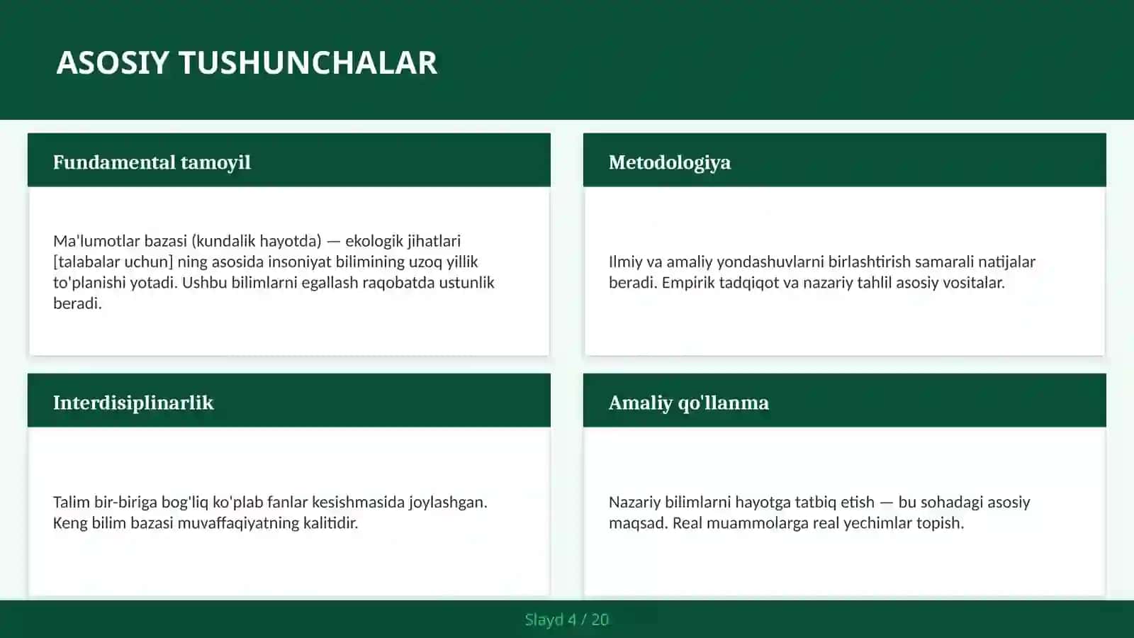 MA'LUMOTLAR BAZASI (KUNDALIK HAYOTDA) — EKOLOGIK JIHATLARI [TALABALAR UCHUN] 4