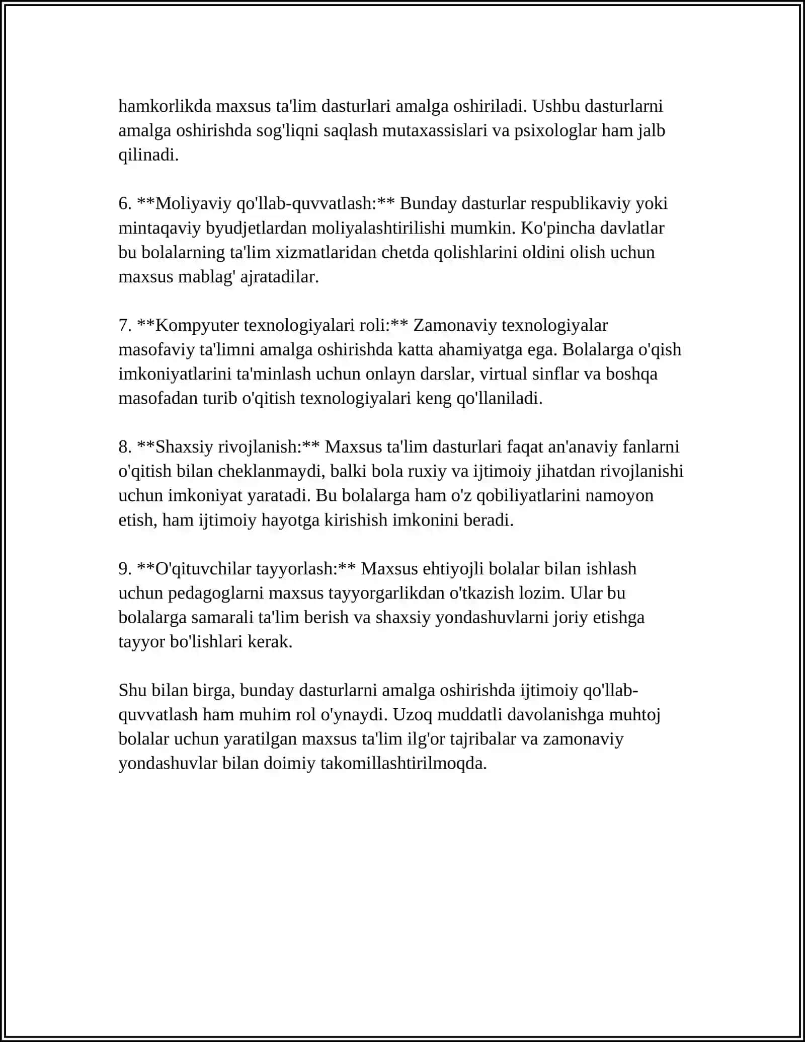 Uzoq muddatli davolanishga muhtoj bolalar uchun maxsus ta'lim dasturlari 4