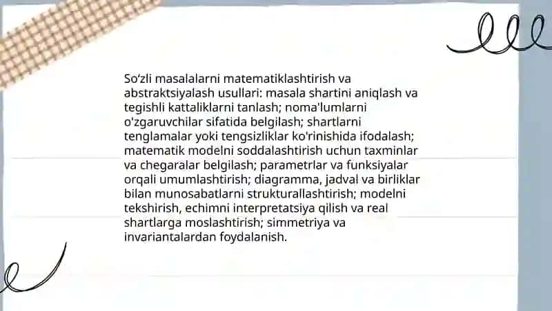 Matematika Masalalarini madellashtirish usullari 4