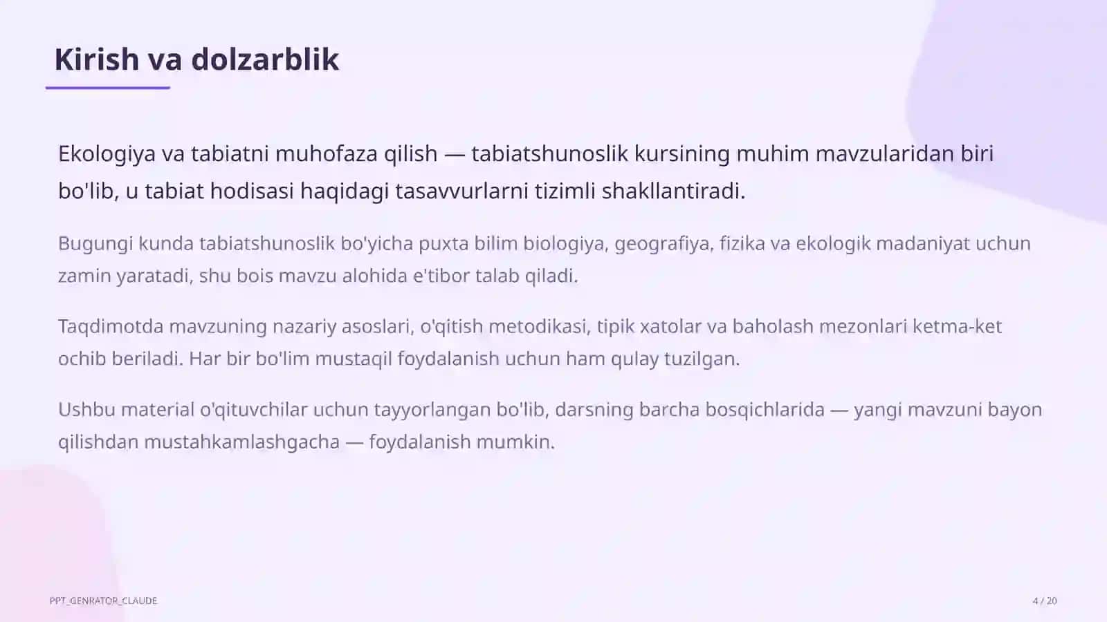 Ekologiya va tabiatni muhofaza qilish (4-sinf) 4