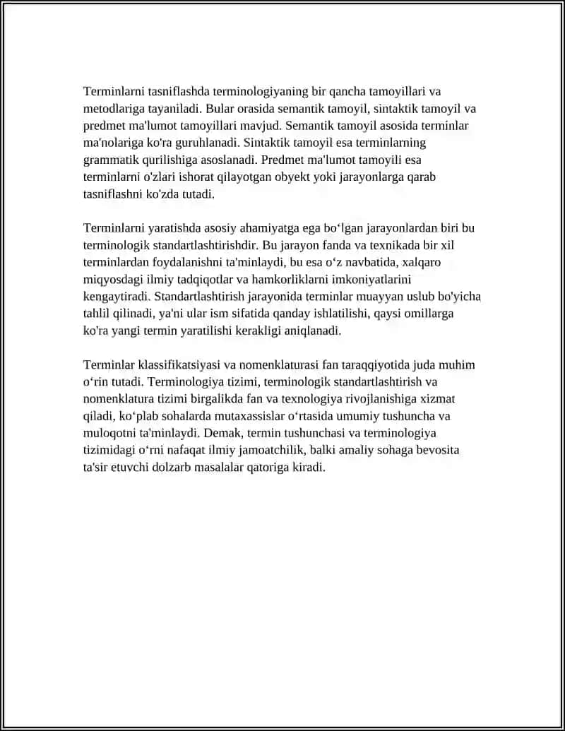 TERMINLAR KLASIKATSIYA VA NOMINKLASIKATSIYASI REFERAT 4