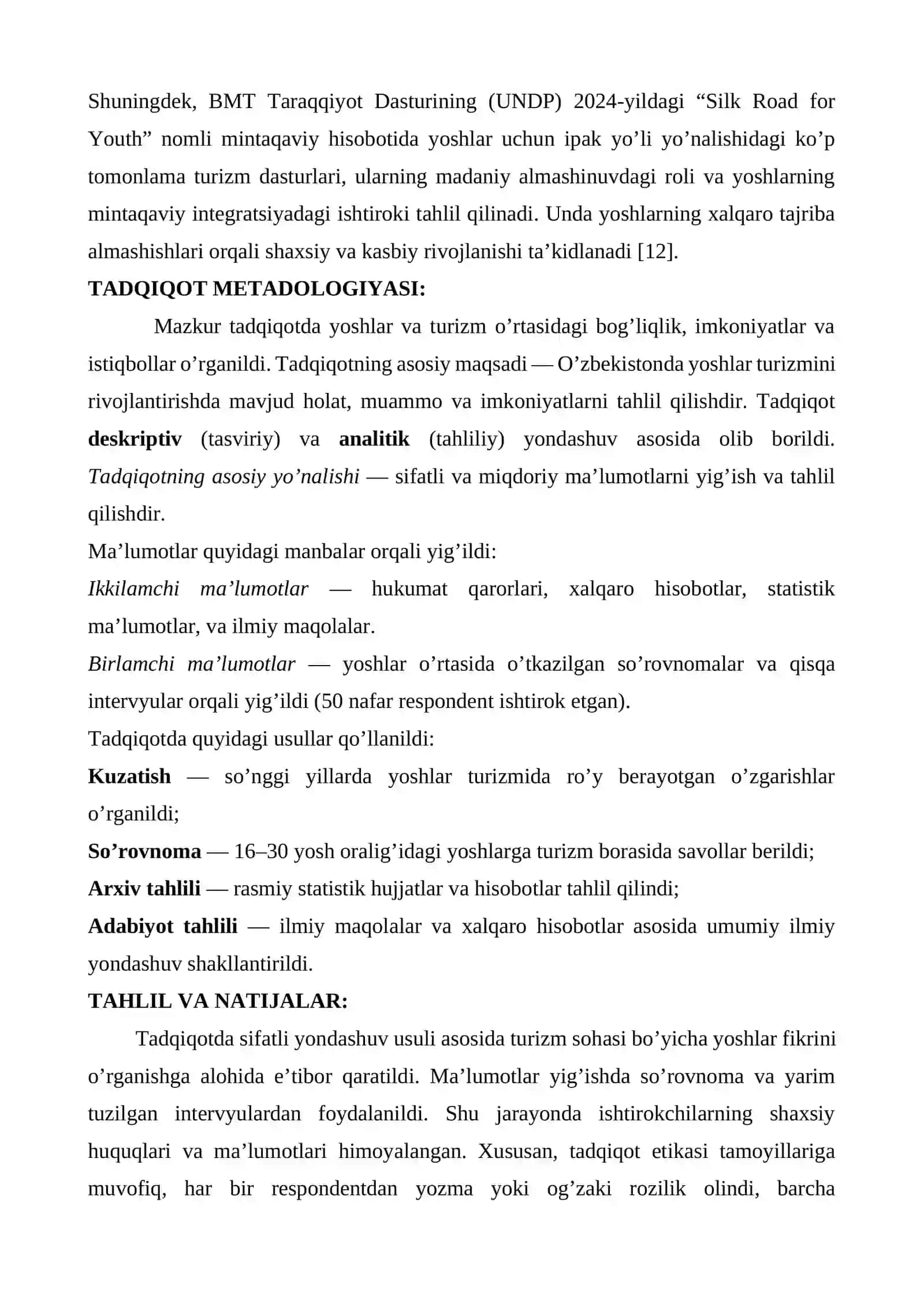 YOSHLAR VA TURIZM: YANGI ISTIQBOLLAR VA IMKONIYATLAR 4