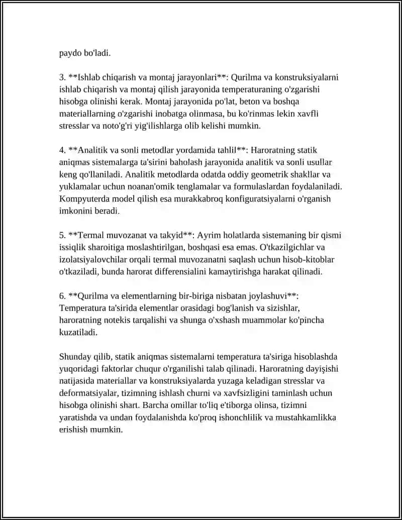 STATIK ANIQMAS SISTEMALARNI TEMPERATURA TA’SIRIGA HISOBLASH 4