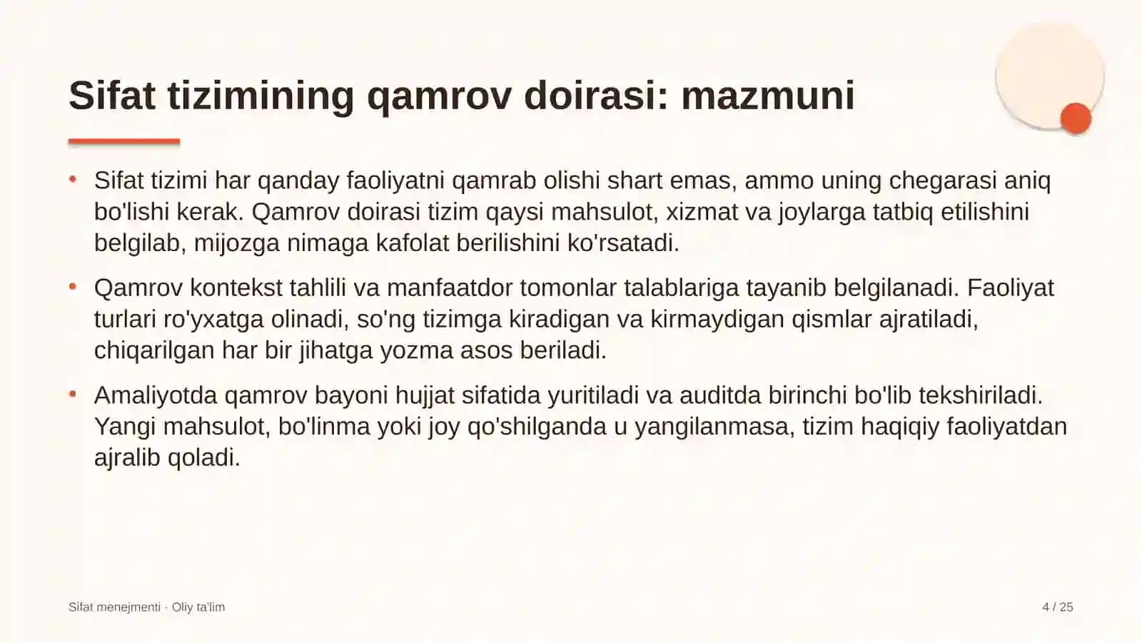 Avtomaktablarda sifat menejmenti tizimining qamrov doirasini belgilash 4