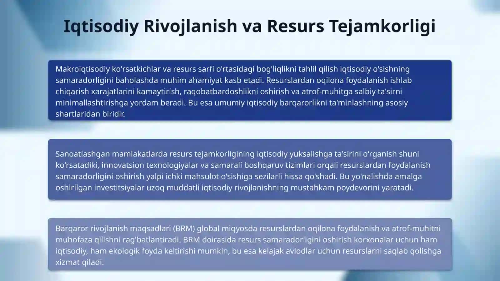 Iqtisodiy rivojlanishning samaradorligini ta'minlash sharoitida korxonada resurs tejamkorligini amalga oshirish yoʻnalishlari. 4