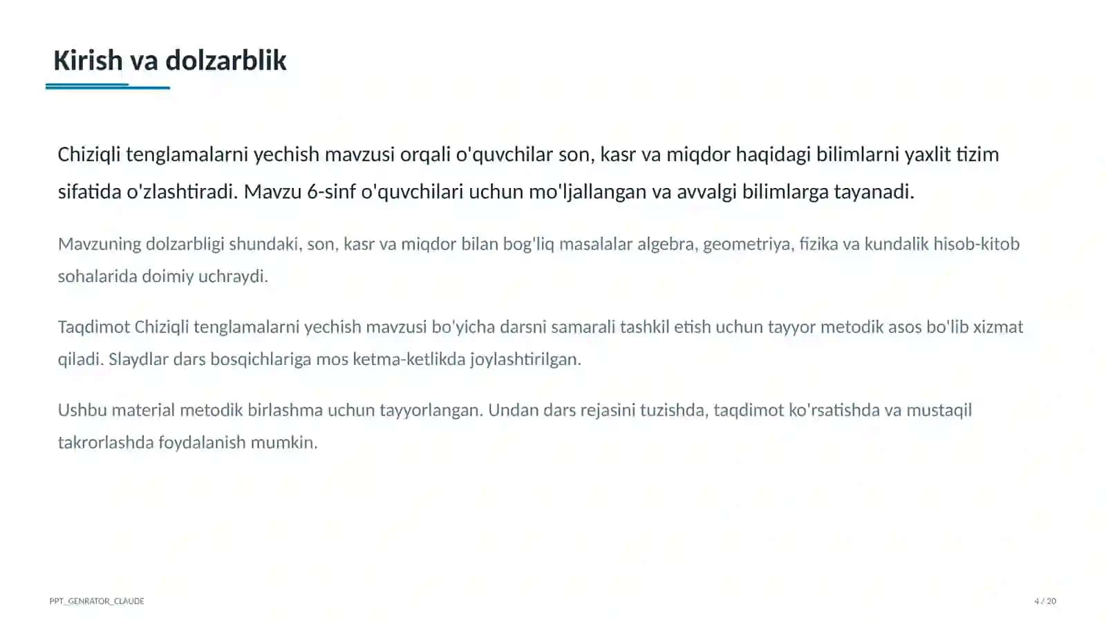 Chiziqli tenglamalarni yechish (6-sinf) 4