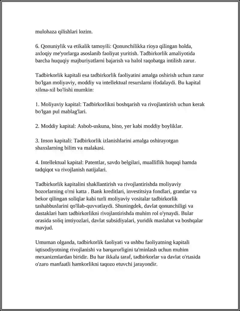 Tadbirkorlik Faoliyati va Tadbirkorlik Kapitali 4
