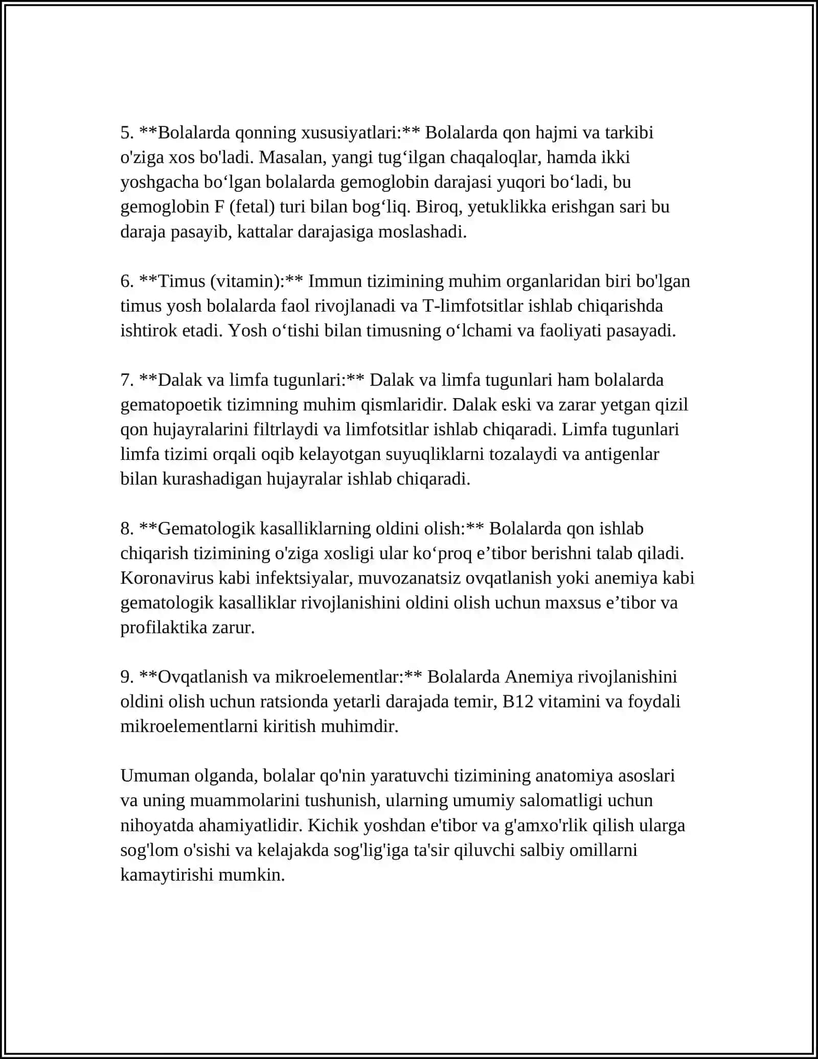 Bolalarda Qon Yaratish Tizimi Anatama Fizialagik Xususiyat Tekshirish Usullari 4