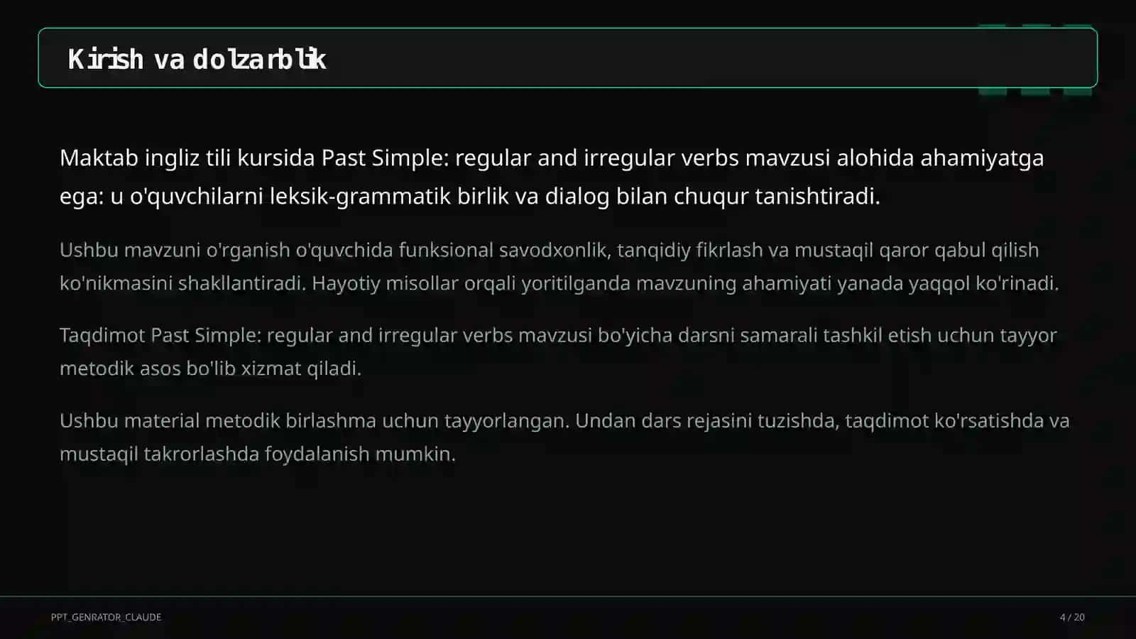 Past Simple: regular and irregular verbs (6-sinf) 4