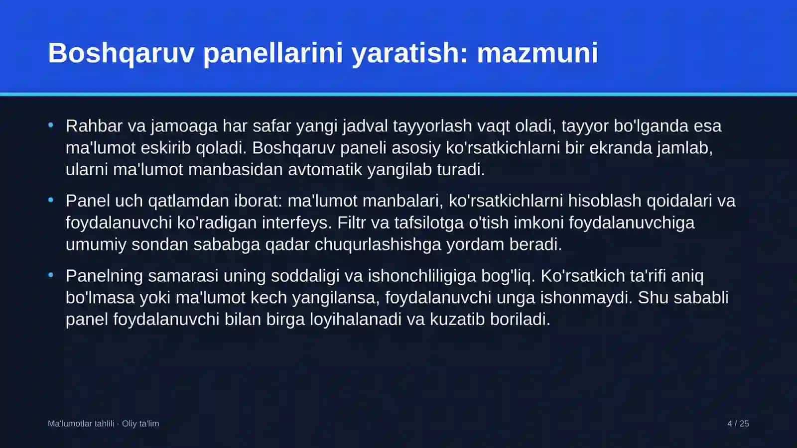 Zargarlik ustaxonalarida boshqaruv panellarini yaratish 4