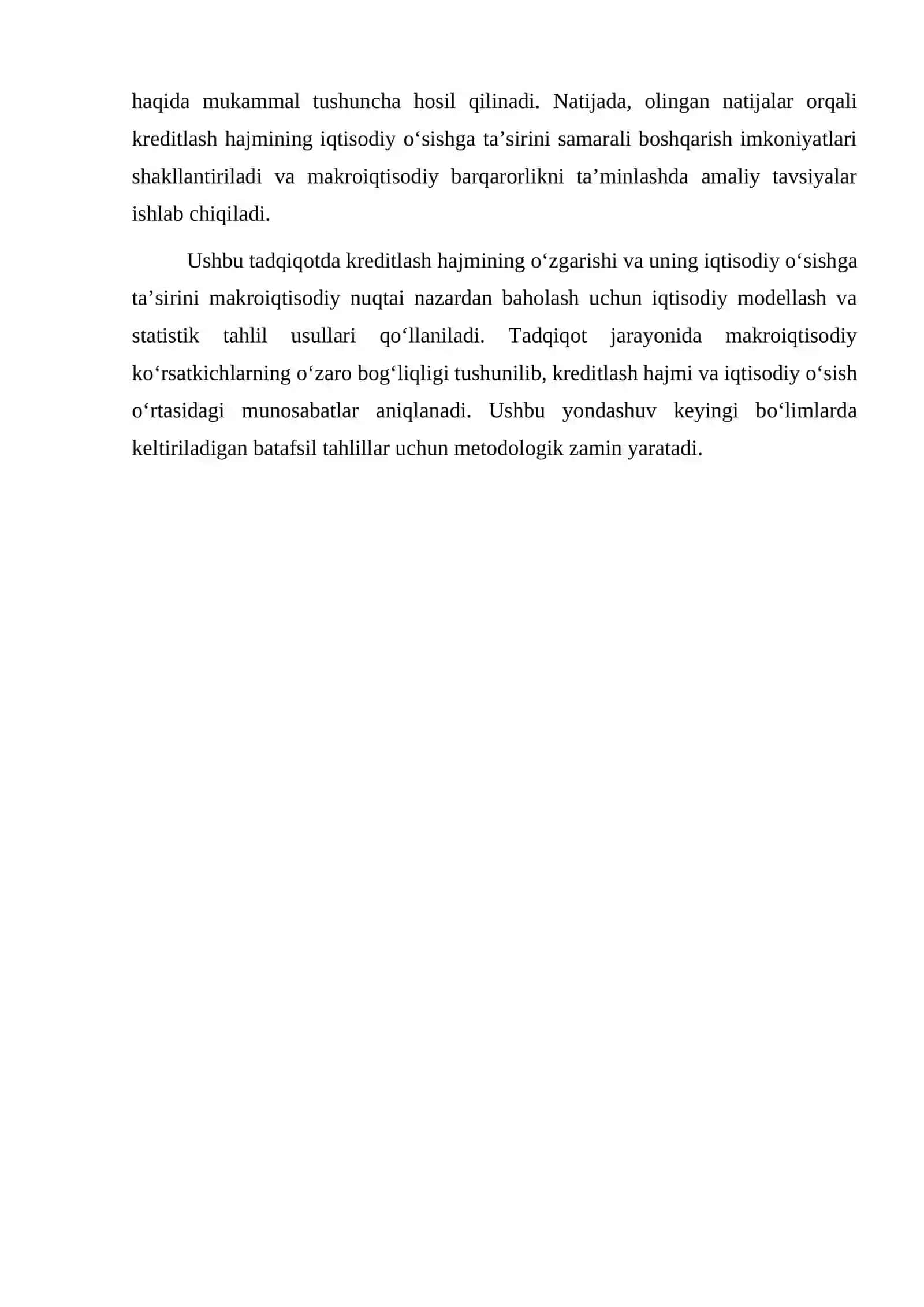Kreditlash hajmining o‘zgarishi va uning iqtisodiy o‘sishgata’sirini makroiqtisodiy baholash 4