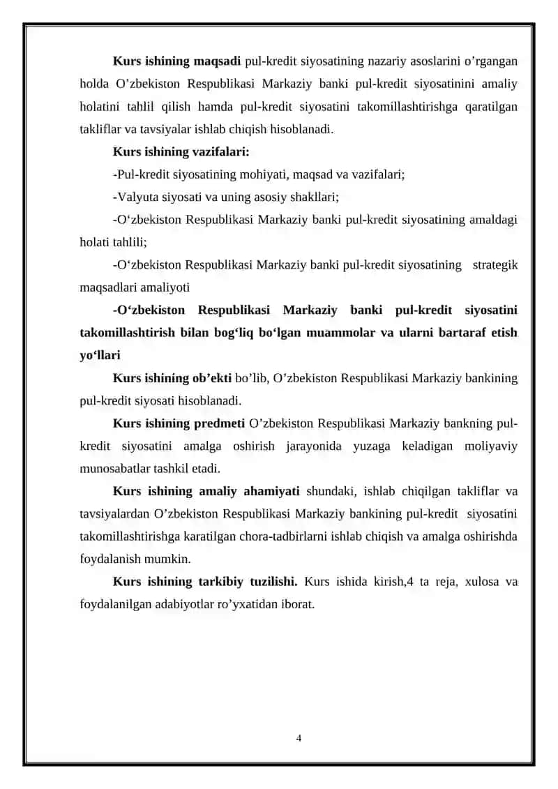 Oʻzbekiston Respublikasi Markaziy Bankining Maqsadi Operatsiyalari va Ularni Takomillashtirish Yo'llari 4
