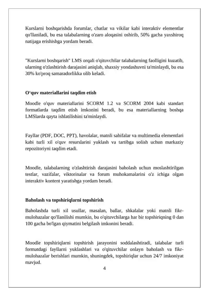Masofaviy ta'limda LMS tizimlari, MOODLE oʻquv jarayonini boshqarish tizimi va uning imkoniyatari 4