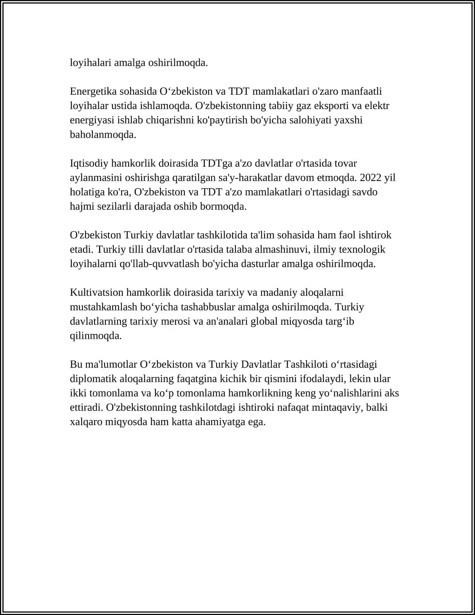 OʻZBEKISTONNING TURKIY DAVLATLAR TASHKILOTI BILAN HAMKORLIGI VA UNING AHAMIYATI 4
