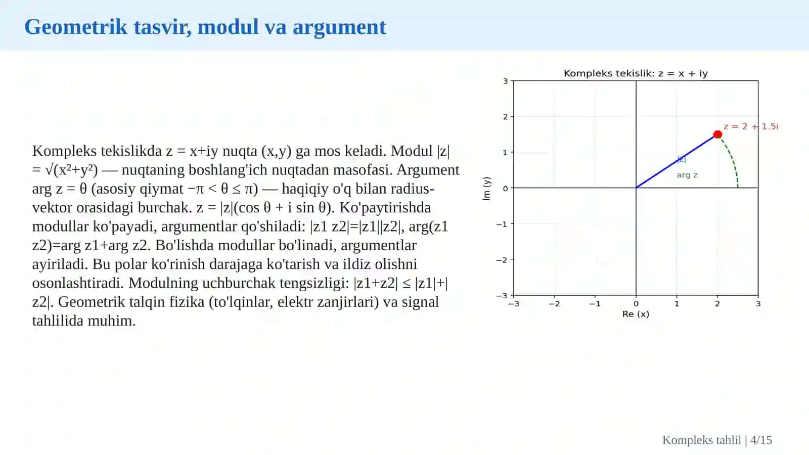 Kompleks o'zgaruvchili funksiyalar va kompleks tahlil asoslariKompleks o'zgaruvchili funksiyalar va kompleks tahlil asoslari 4