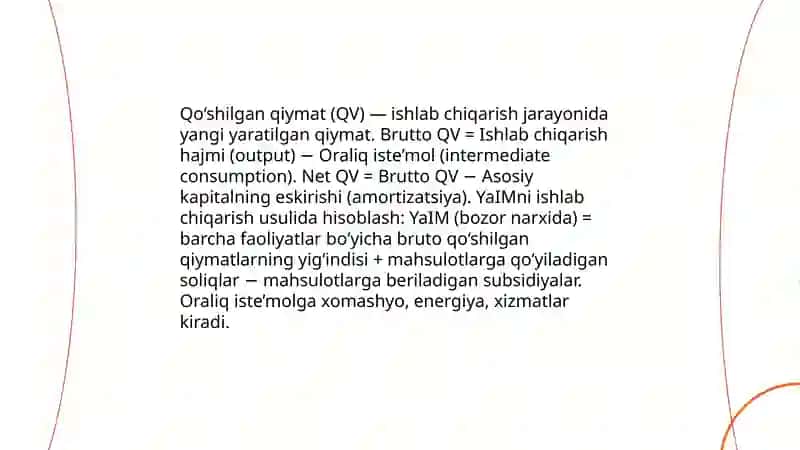 Yalpi ichki mahsulotni ishlab chiqarish usulida hisoblash 4