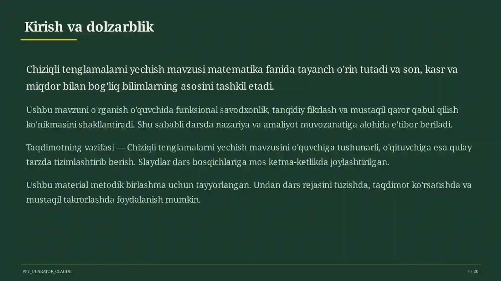 Chiziqli tenglamalarni yechish (6-sinf) 4