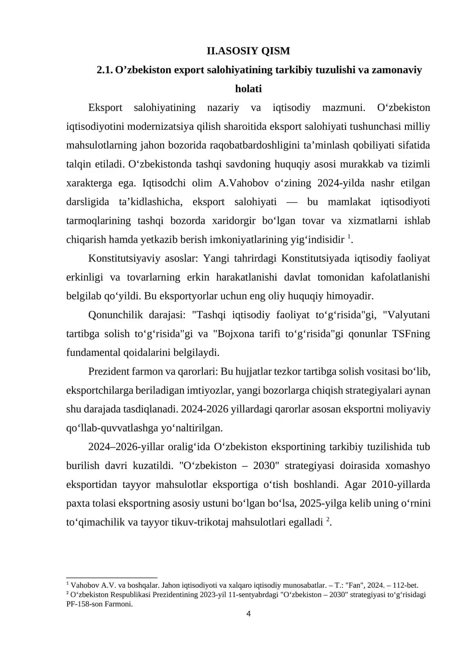O’ZBEKISTON RESPUBLIKASI EXPORT SALOHIYATI 4