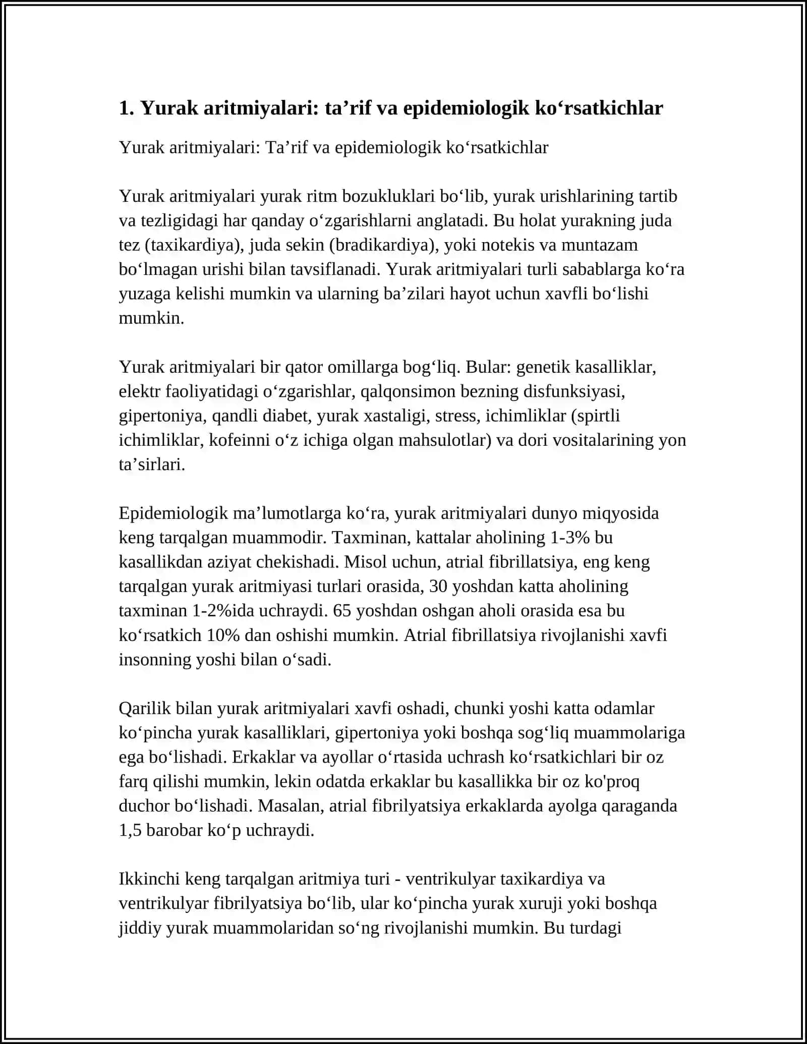 YURAK ARITMIYALARI XAQIDA TUSHUNCHA. TASNIFI, TASHXISLASH 4