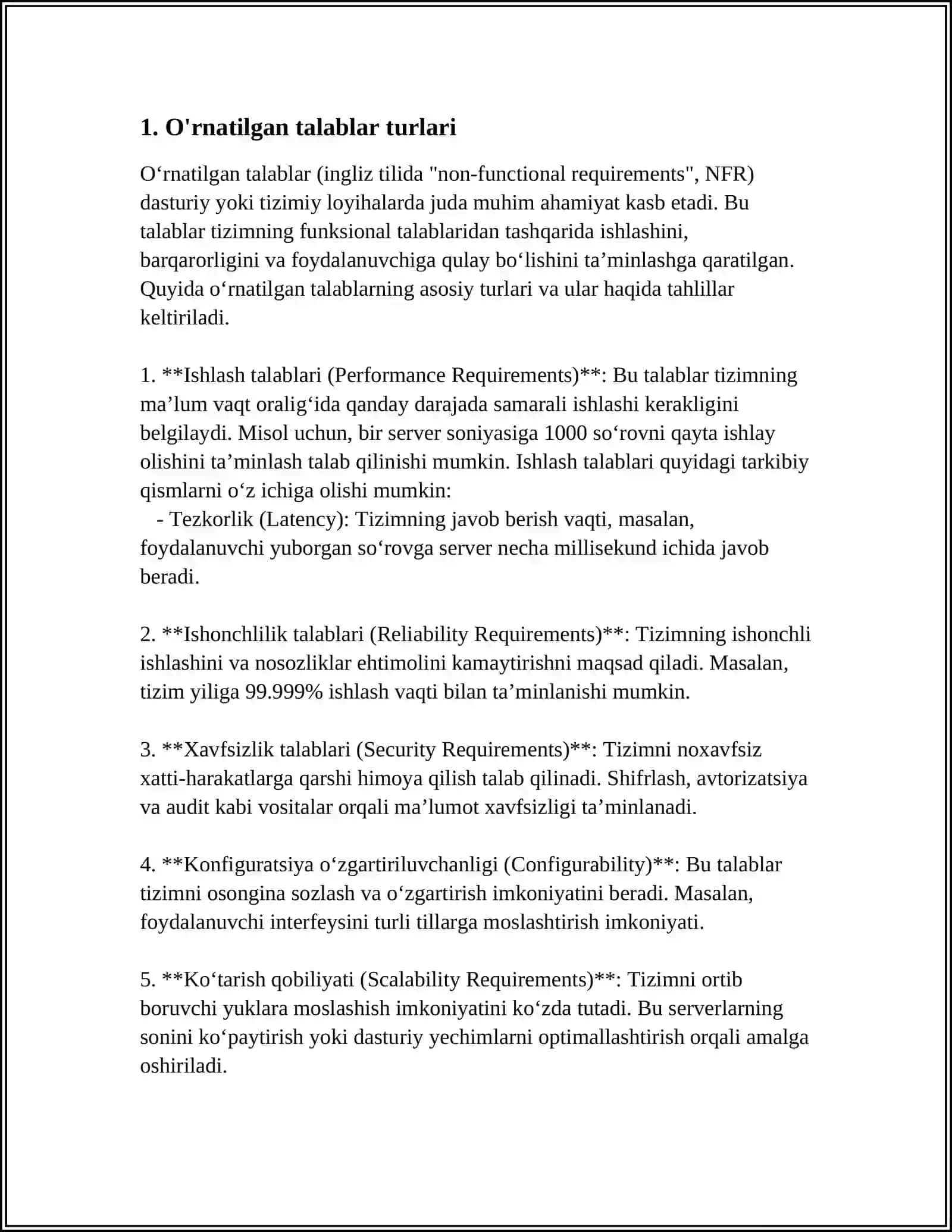 O'rnatilgan talablar turlari 4