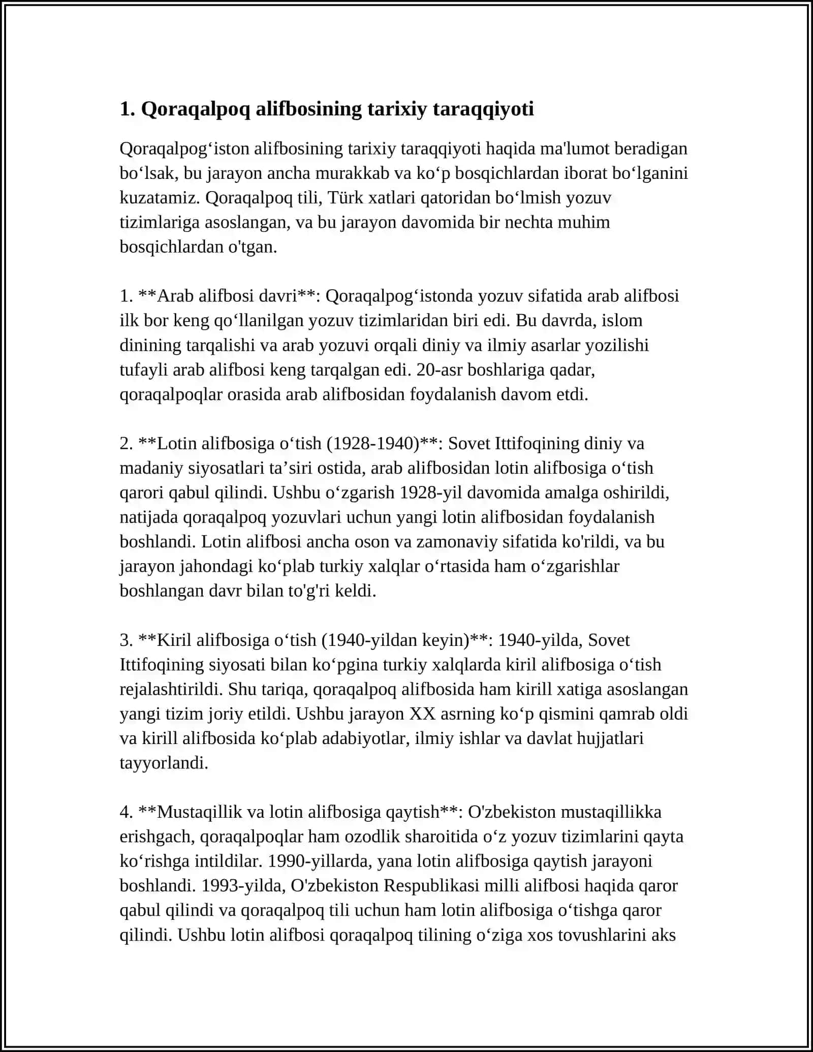 QORAQALPOQ, QOZOQ, QIRGʻIZ ALIFBOLARINI VA HARFLARINI QIYMATINI BERISH USTIDA ISHLASH 4