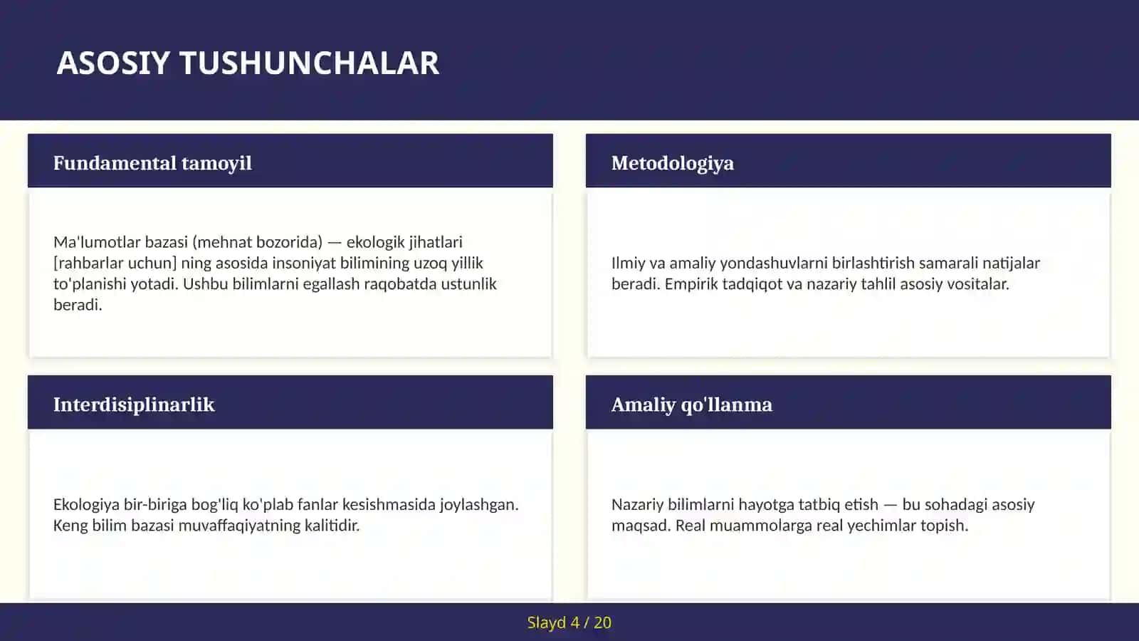Ma'lumotlar bazasi (mehnat bozorida) — ekologik jihatlari [rahbarlar uchun] 4