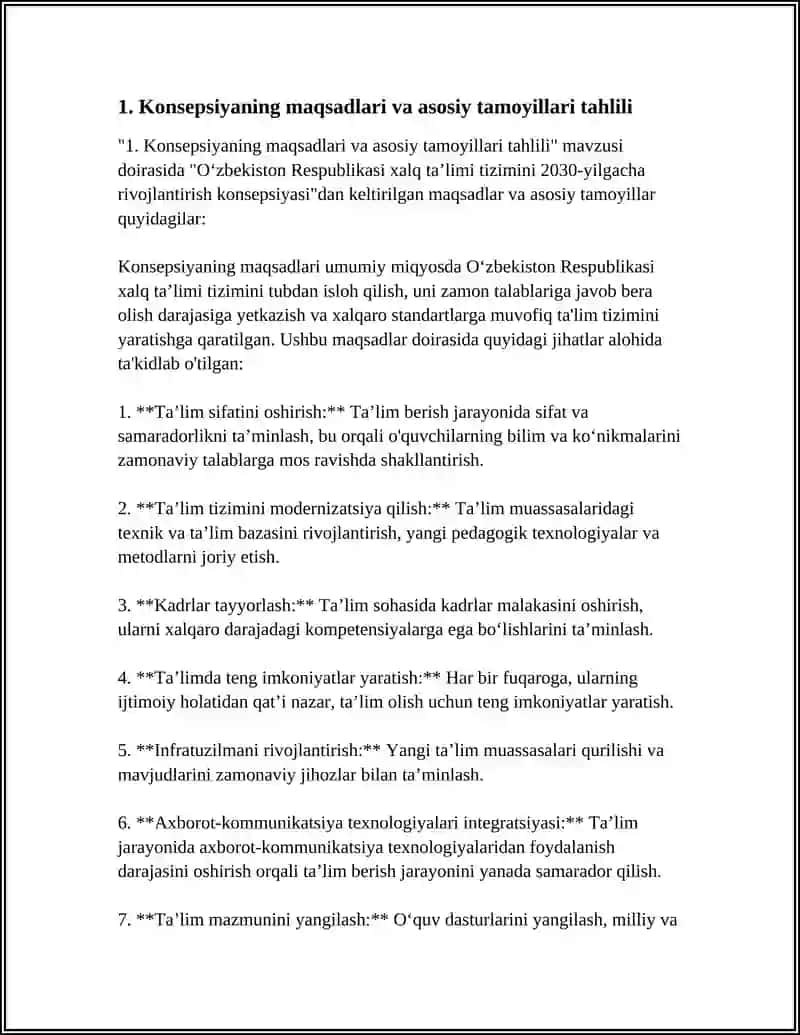 O‘ZBEKISTON RESPUBLIKASI XALQ TAʼLIMI TIZIMINI 2030-YILGACHA RIVOJLANTIRISH KONSEPSIYASIDA BELGILANGAN VAZIFALAR VA KUTILAYOTGAN NATIJALAR TAHLILI 4