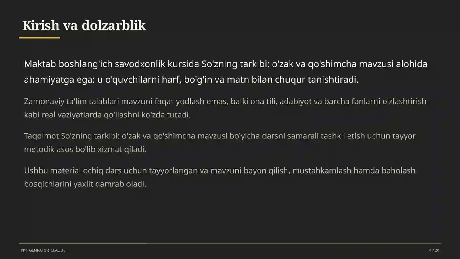 So'zning tarkibi: o'zak va qo'shimcha (3-sinf) 4