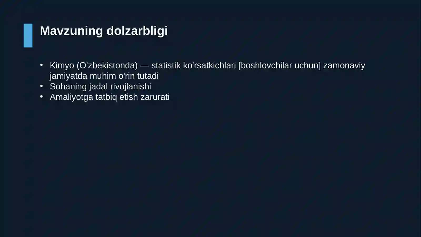 Kimyo (O'zbekistonda) — statistik ko'rsatkichlari [boshlovchilar uchun] 4