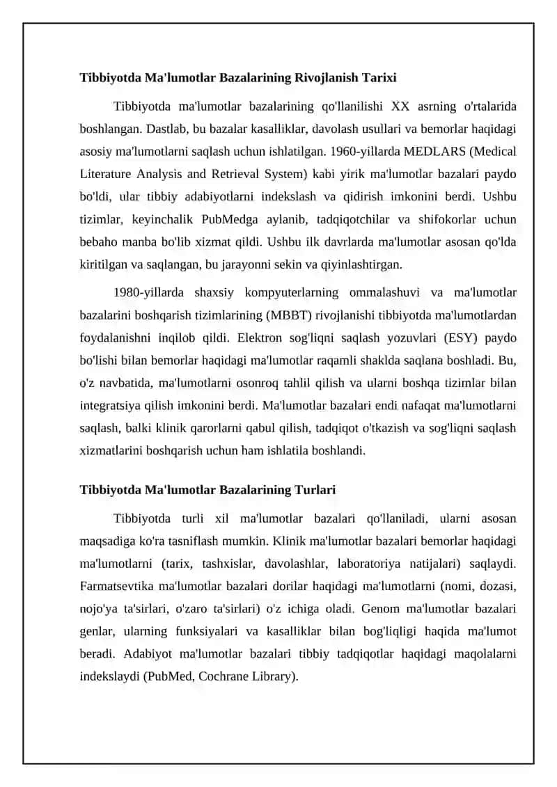 Tibbiyotda ma'lumotlar bazalari va bilimlar omboridan foydalanish 4
