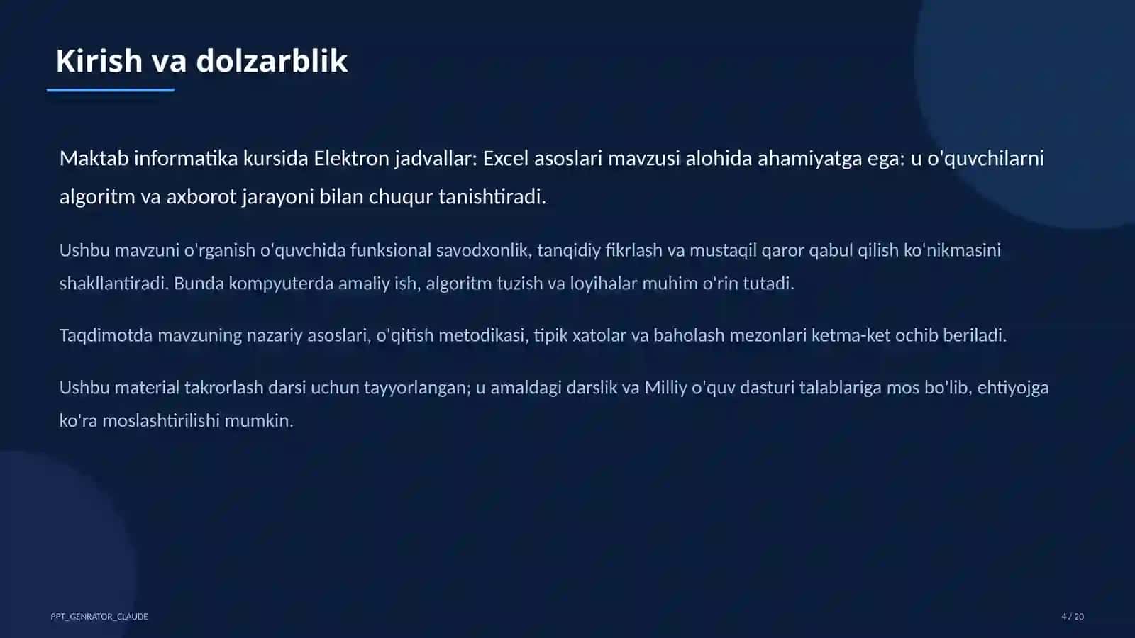 Elektron jadvallar: Excel asoslari (7-sinf) 4