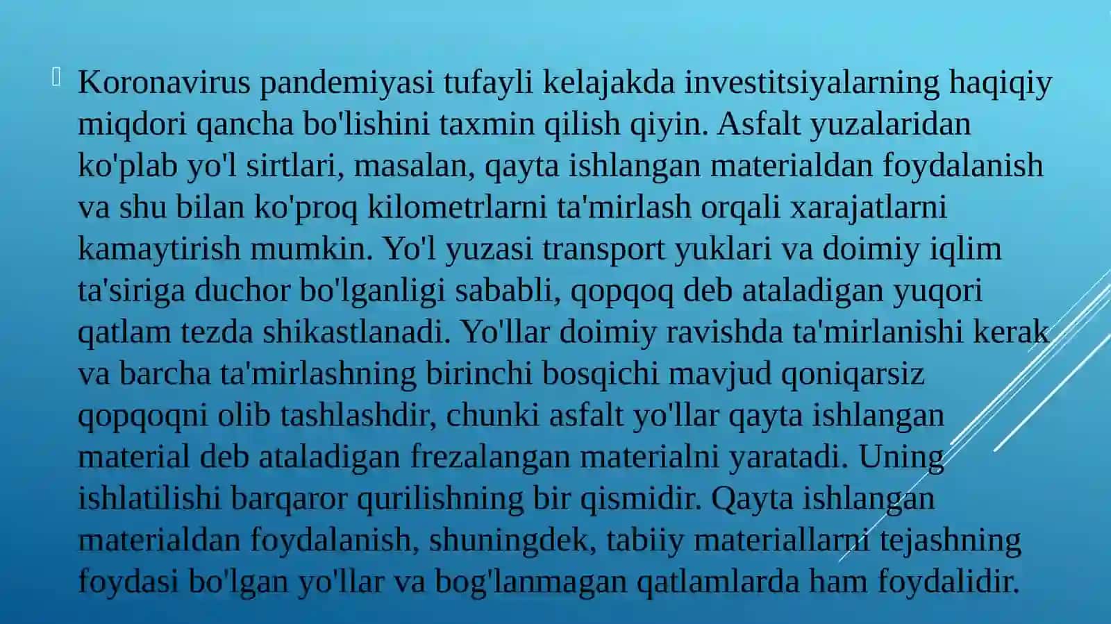 Yo`l to`shamasi qatlamlari materiiallarini takroriy ishlatish 4