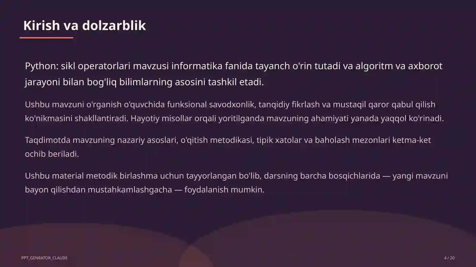 Python: sikl operatorlari (8-sinf) 4