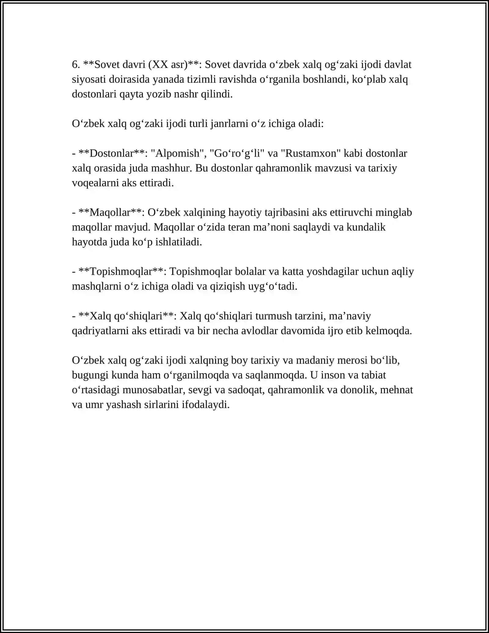OʻZBEK XALQ OGʻZAKI IJODINING OʻZIGA XOSLIGI 4