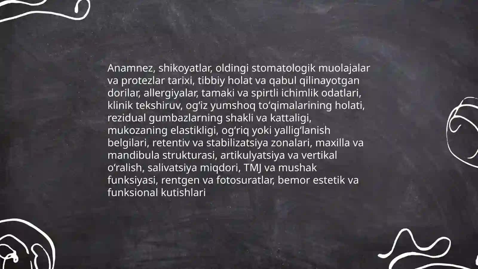 Ortopedik stomatologiyada toʻliq tishsiz jagʻda ikkilamchi adentiyaning sabablari protezga tayyorlash terapevtik va xirurgik davolash bosqichlari 4