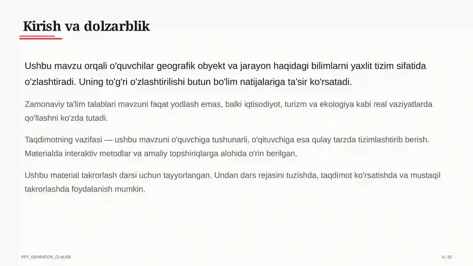 Turizm geografiyasi va O'zbekistonning turistik salohiyati (11-sinf) 4