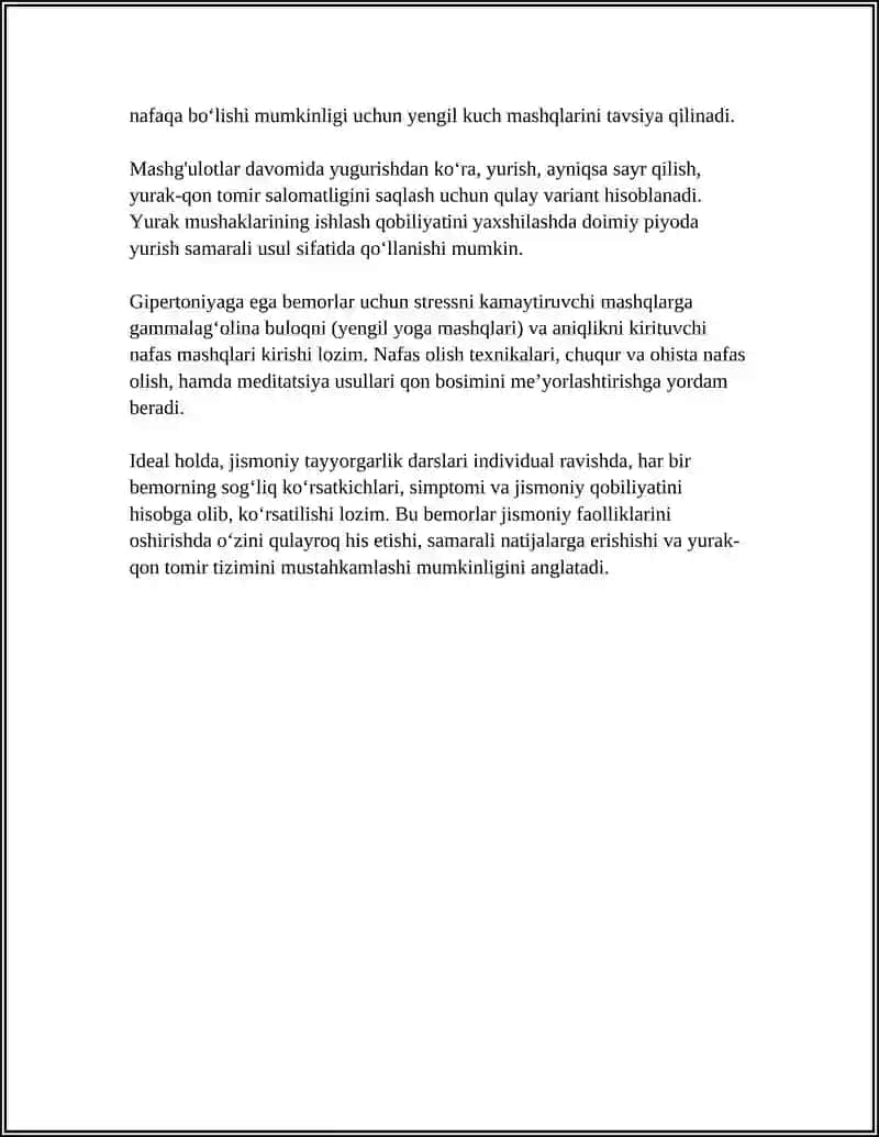 Yurak-qon Tomir Kasalliklari Boʻyicha Oyoq, Qoʻl va Tana Mushaklariga Mos Yuklamalar 4
