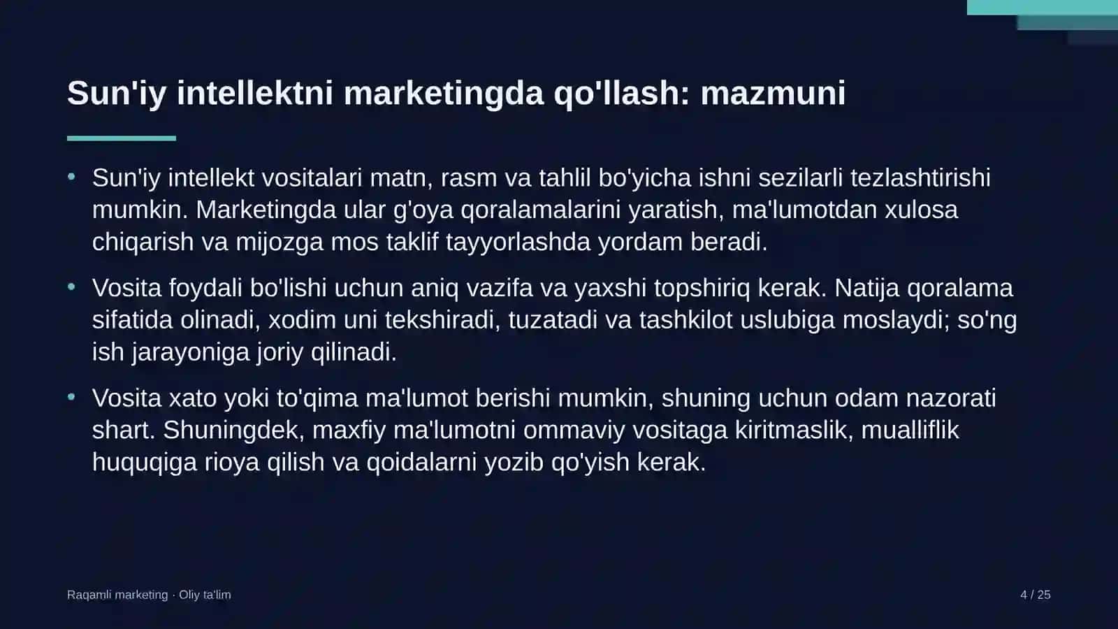 raqamli transformatsiya loyihalarida sun'iy intellekt vositalarini marketingda qo'llash 3329 4