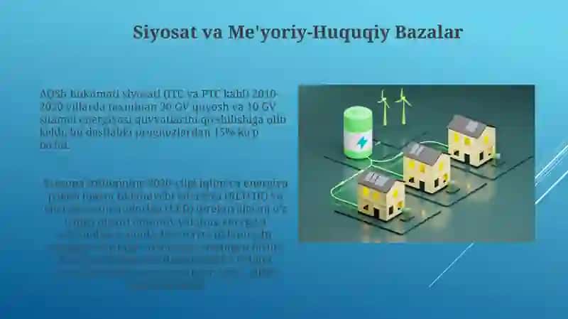 Mavzu: Muqobil Energiya Manbalarini Ishlab Chiqarishda Davlatlarining Roli 4