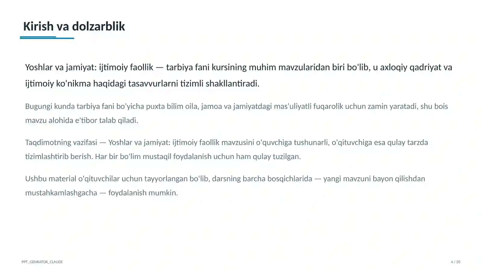 Yoshlar va jamiyat: ijtimoiy faollik (10-sinf) 4