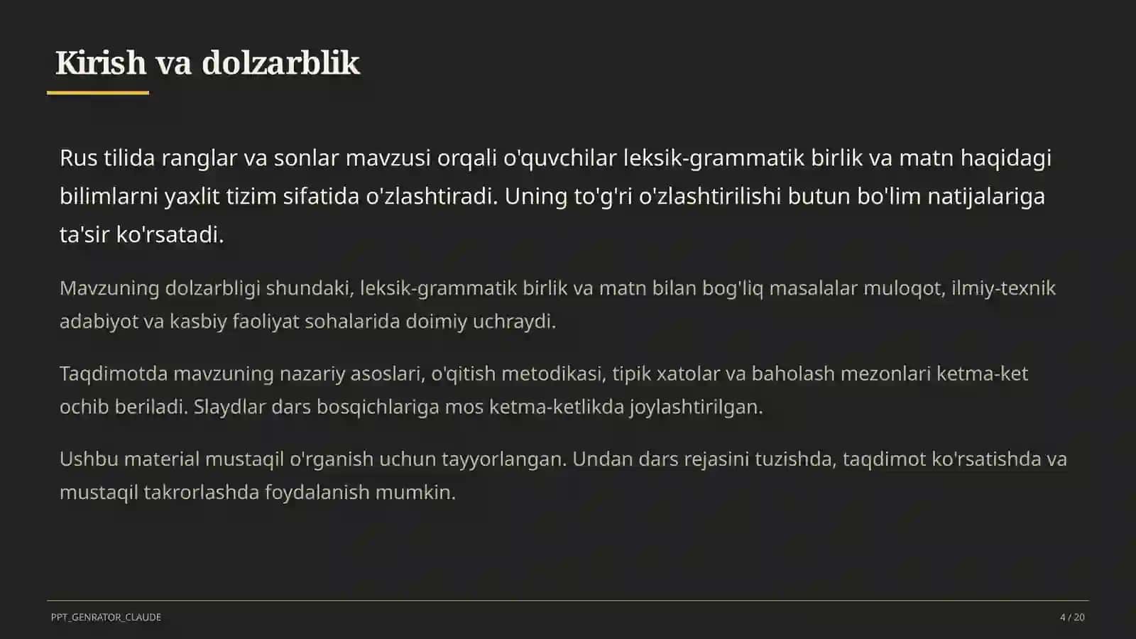 Rus tilida ranglar va sonlar (2-sinf) 4
